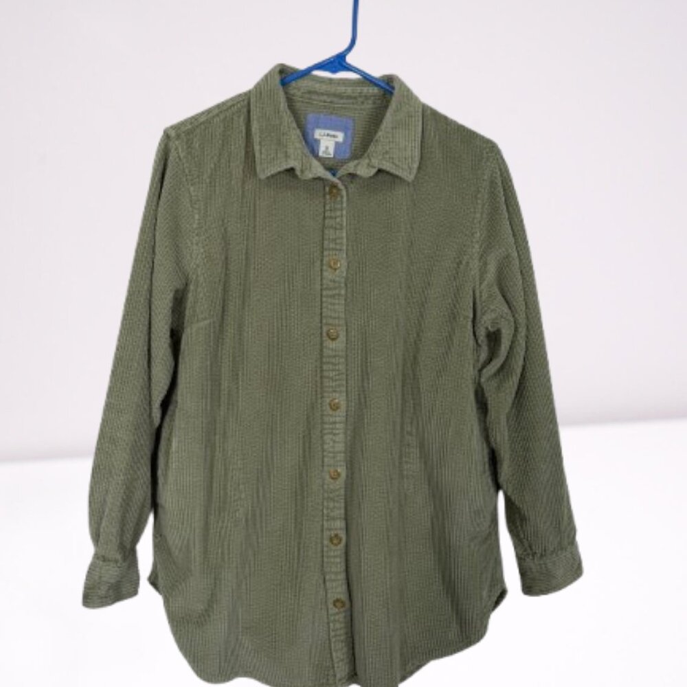L.L. Bean Women’s Comfort Corduroy Relaxed Shirt Side Pocket Size MP Sage - Picture 6 of 11